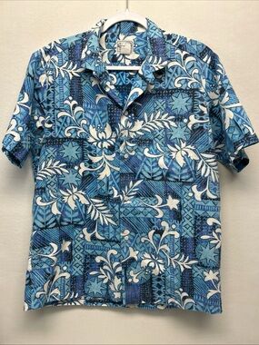 Blue Floral Hawaiian Short-Sleeve Men's Shirt medium